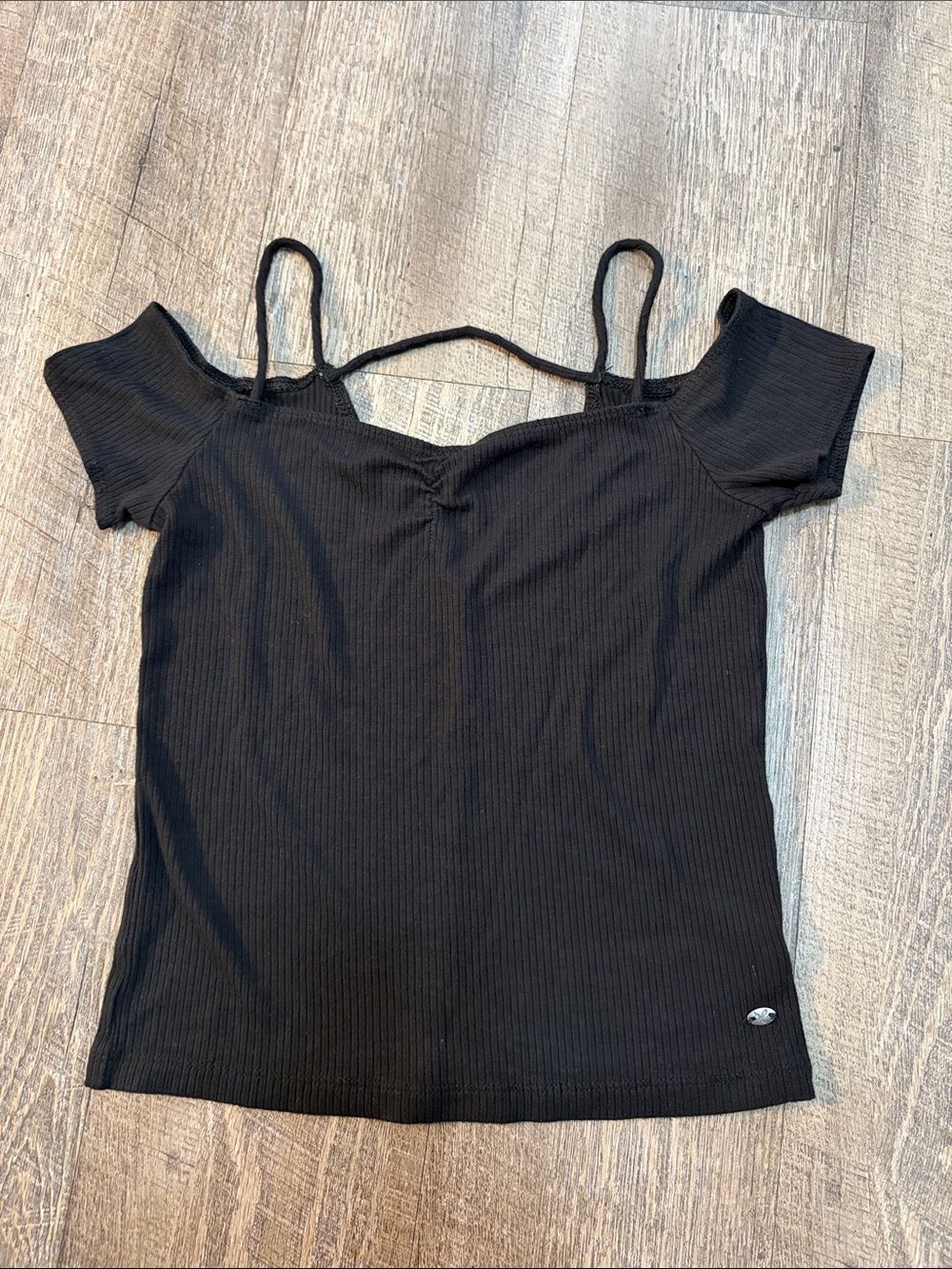 Women's Black Off-Shoulder Ribbed Tank Top with Spaghetti Straps